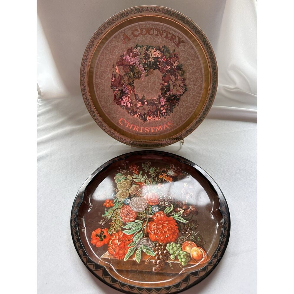 VTG Daher Decorated Ware Vanitas Painting 13” Round Metal Tray England/wreath